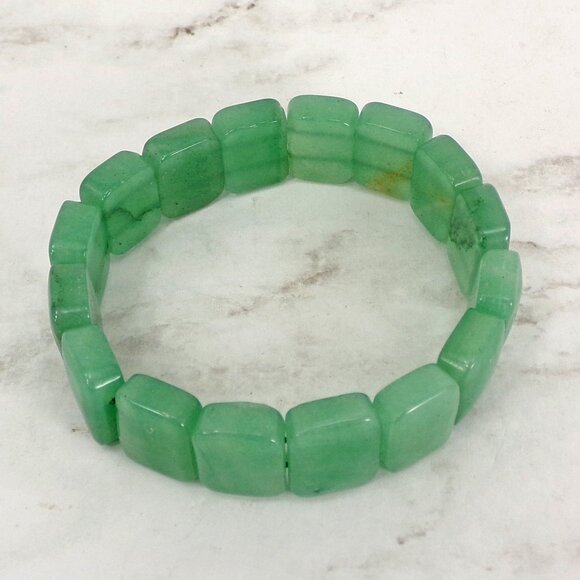 Green aventurine genuine stone stretch bracelet with rectangle cut stones - Picture 3 of 7
